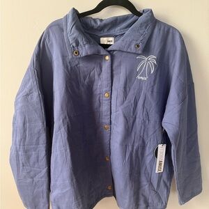 Amuse Society Blue Jacket with Palm Tree Embroidery